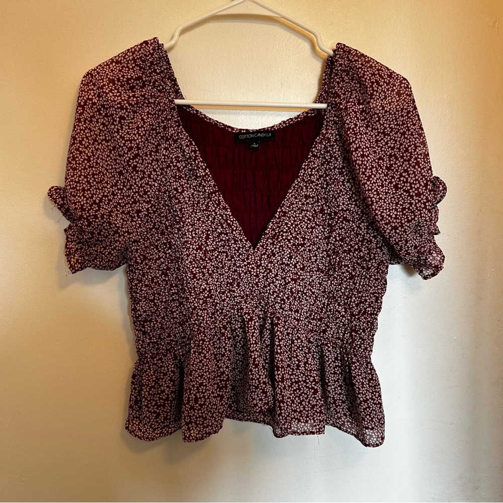 Cotton Candy Floral Cropped Peplum Blouse